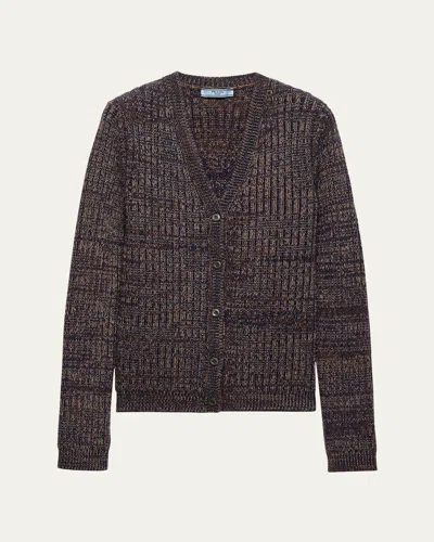 Prada Cashmere-wool Mouline V-neck Cardigan In Brown