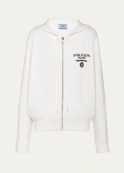 Prada Cashmere Zip-up Sweatshirt With Logo Detail In F0009 Bianco