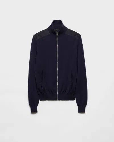 Prada Cashmere Zipper Cardigan In Blue