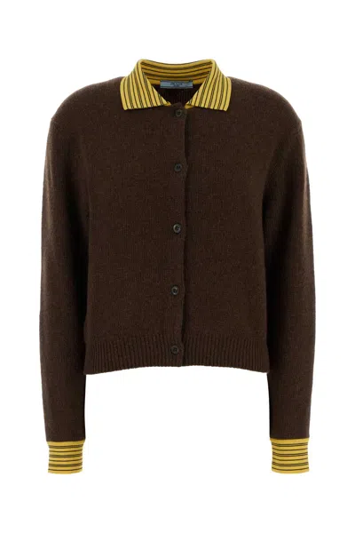 Prada Cashmere-blend Cardigan In Brown