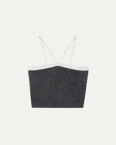 Prada Cashmere-wool Knit Crop Tank Top In Gray