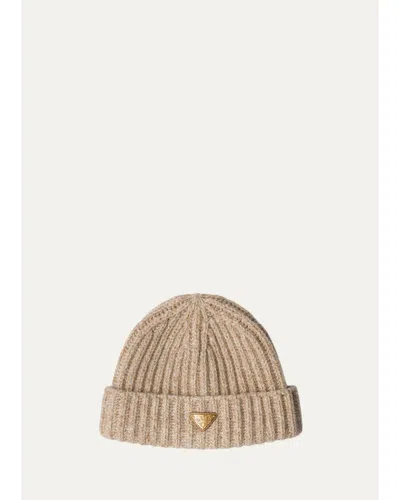 Prada Cashmere-wool Rib Knit Beanie In Desert/camel