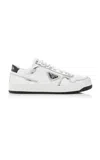 Prada Logo-plaque Leather Sneakers In Silver