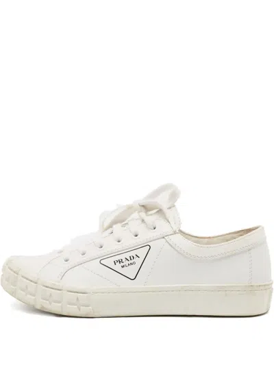 Pre-owned Prada Cassetta Wheel Sneakers In White