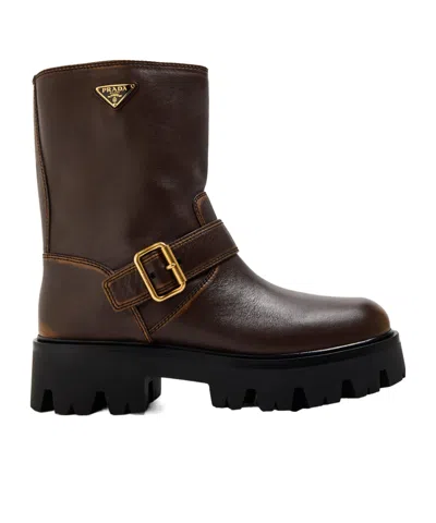 Prada Casual Biker Boots In Brown