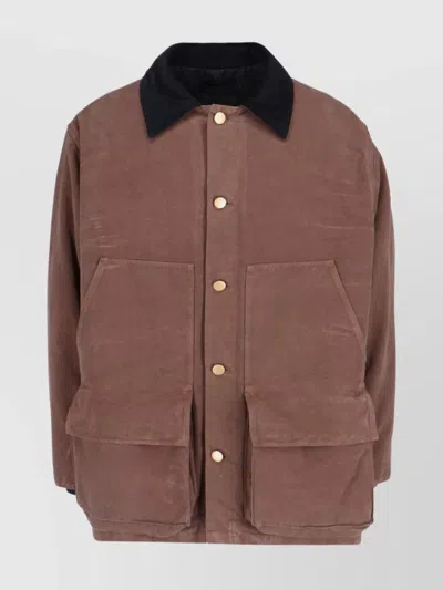 Prada Casual Jacket With Contrast Faux Fur Collar In Burgundy