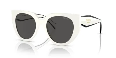 Pre-owned Prada Cat Eye Logo Sunglasses In White/black (spr14w 142/5s0)
