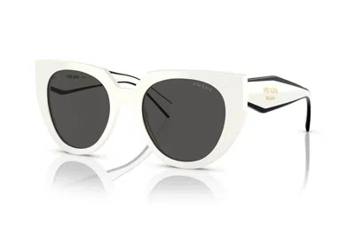 Pre-owned Prada Cat Eye Logo Sunglasses White/black (spr14w 142-5s0)