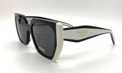 Pre-owned Prada Cat Eye Spr 15w-f 09q-5s0 2n Black White Grey Lens Women Sunglasses In Gray