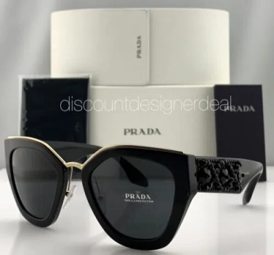 Pre-owned Prada Cateye Sunglasses Spr 10t 1ab-5s0 Black Gold Frame Gray Lens Ornate