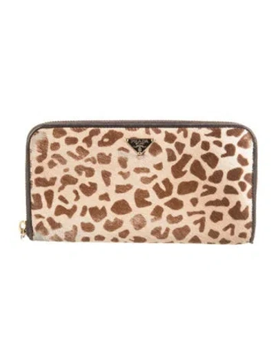 Pre-owned Prada Cavallino Continental Wallet In Brown