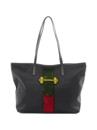 Pre-owned Prada Cayet Trompe L'oeil Tote Bag In Black