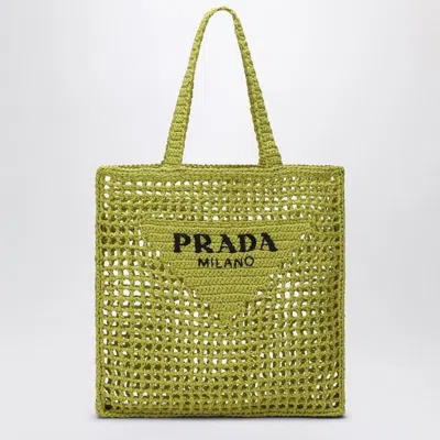 トートバッグ PRADA CEDAR-COLOURED CROCHET TOTE BAG WITH LOGO Prada Cedar-coloured Crochet Tote Bag With Logo In Yellow