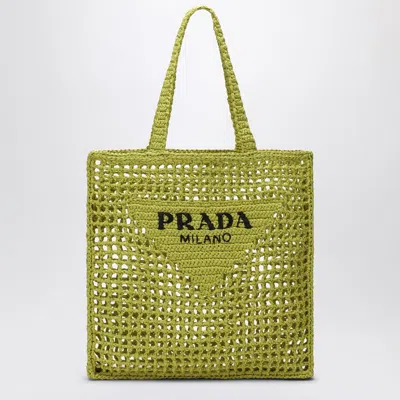 Prada Cedar-coloured Crochet Tote Bag With Logo In Yellow