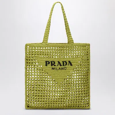 Prada Cedar-coloured Crochet Tote Bag With Logo In Yellow