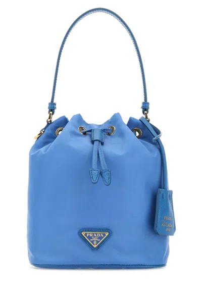Prada Cerulean Blue Nylon Bucket Bag