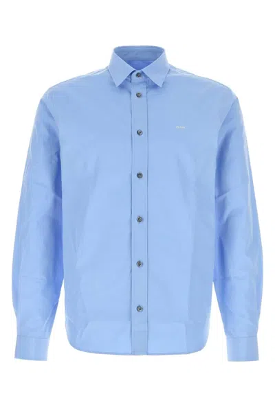 Prada Cerulean Blue Poplin Shirt In Multi