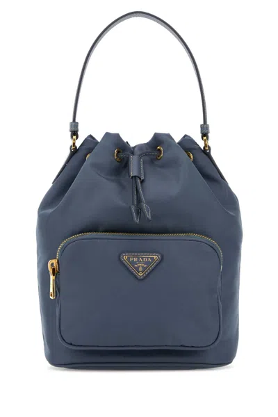 Prada Cerulean Blue Re Nylon Duet Bucket Bag In Purple
