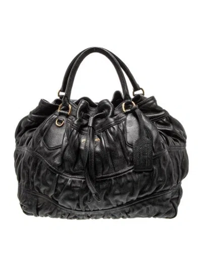 Pre-owned Prada Cervo Leather Bucket Bag In Black
