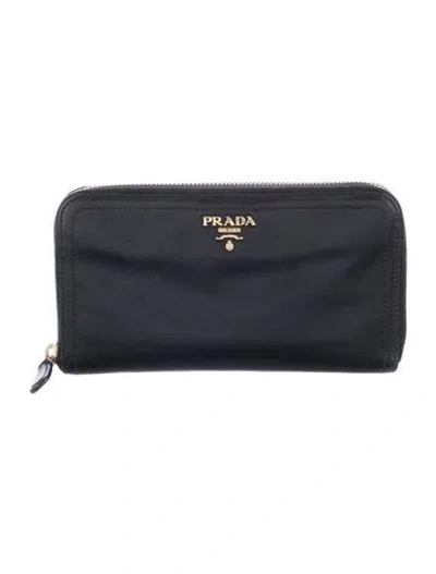 Pre-owned Prada Cervo Leather Continental Wallet In Blue