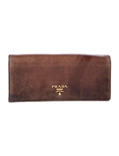 Pre-owned Prada Cervo Leather Continental Wallet In Brown