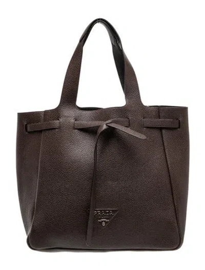 Pre-owned Prada Cervo Leather Flou Dynamique Belted Tote In Brown