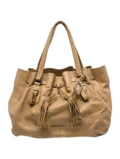 Pre-owned Prada Cervo Leather Tote In Neutral