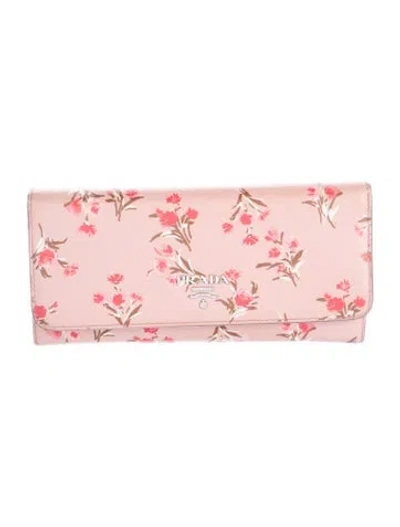 Pre-owned Prada Cervo Lux Leather Continental Wallet In Pink