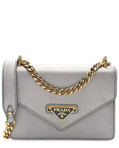 Prada Chai Soft Calf Leather Soft Metal Triangle Logo Envelope Chain Shoulder  Bag (authentic Pre-lo In Gray