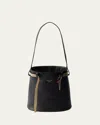 Prada Buckle Leather Bucket Bag With Jeweled Belt In F0002 Nero