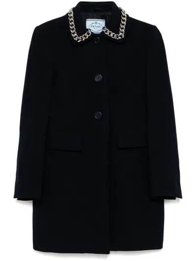 Pre-owned Prada Chain-collar Coat In Blue