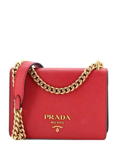 Pre-owned Prada Chain Flap Bag Saffiano Leather Small Crossbody Bag In Black