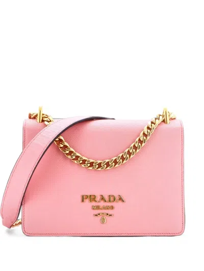Pre-owned Prada Chain Flap Bag Saffiano Leather Small Crossbody Bag In Pink