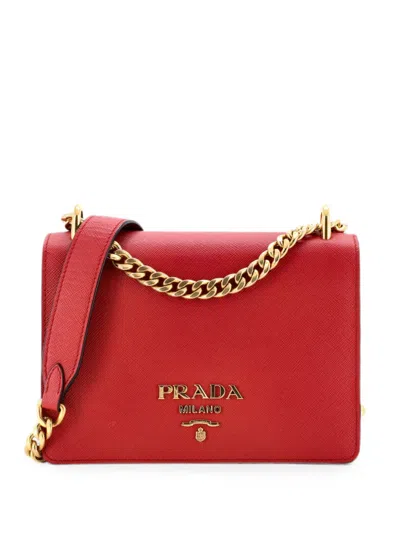 Pre-owned Prada Chain Flap Bag Saffiano Leather Small Crossbody Bag In Red