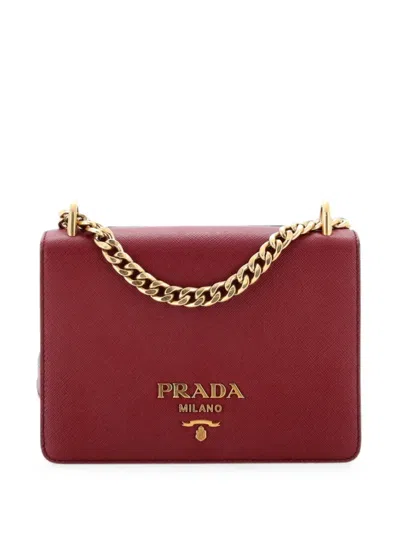 Pre-owned Prada Chain Flap Bag Saffiano Leather Small Crossbody Bag In Red