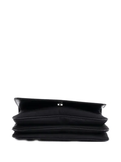 Pre-owned Prada Chain Flap Crossbody Bag Tessuto And Saffiano Leather Medium Shoulder Bag In Black