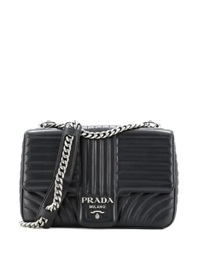 Pre-owned Prada Chain Flap Diagramme Quilted Leather Large Shoulder Bag In Black
