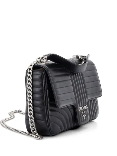 Pre-owned Prada Chain Flap Diagramme Quilted Leather Large Shoulder Bag In Black