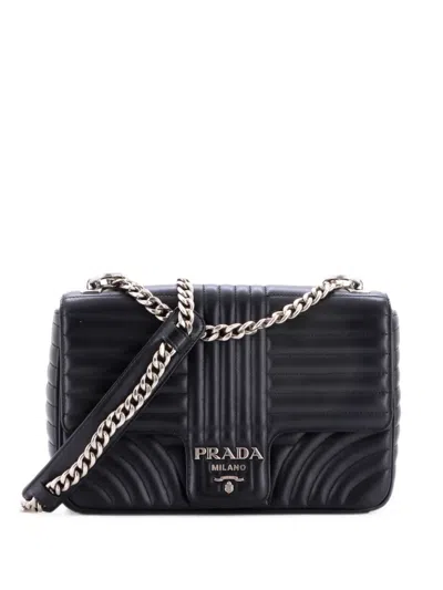 Pre-owned Prada Chain Flap Diagramme Quilted Leather Large Shoulder Bag In Black