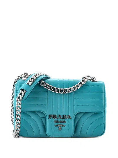 Pre-owned Prada Chain Flap Diagramme Quilted Leather Small Shoulder Bag In Blue