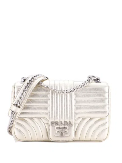 Pre-owned Prada Chain Flap Shoulder Bag Diagramme Quilted Leather Medium Crossbody Bag In Gold
