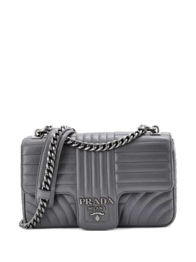 Pre-owned Prada Chain Flap Shoulder Bag Diagramme Quilted Leather Medium Crossbody Bag In Gray