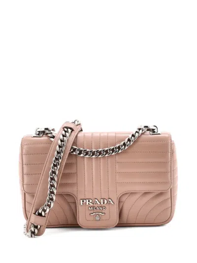 Pre-owned Prada Chain Flap Shoulder Bag Diagramme Quilted Leather Medium Crossbody Bag In Neutral