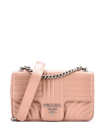 Pre-owned Prada Chain Flap Shoulder Bag Diagramme Quilted Leather Medium Crossbody Bag In Neutral