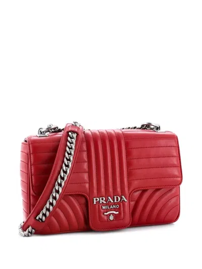 Pre-owned Prada Chain Flap Shoulder Bag Diagramme Quilted Leather Medium Crossbody Bag In Red