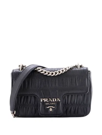 Pre-owned Prada Chain Flap Shoulder Bag Nappa Gaufre Small Crossbody Bag In 黑色