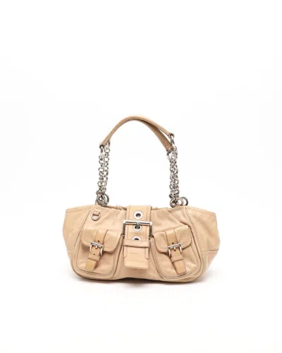 Prada Chain Handle Buckle Moon Bag In Neutral