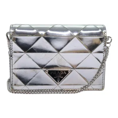 Pre-owned Prada Chain Wallet Embellished Leather Silver Leather Wallets Accessory ()