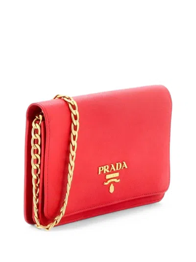 Pre-owned Prada Chain Wallet Saffiano Leather Crossbody Bag In 红色