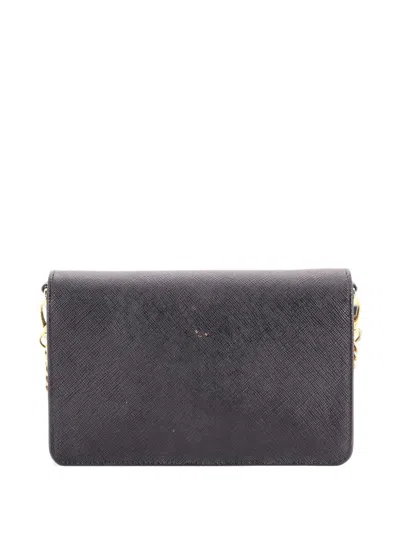 Pre-owned Prada Chain Wallet Saffiano Leather Crossbody Bag In Black